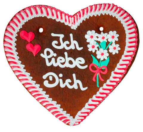 Lebkuchenherz-Aufschrift Ich liebe Dich