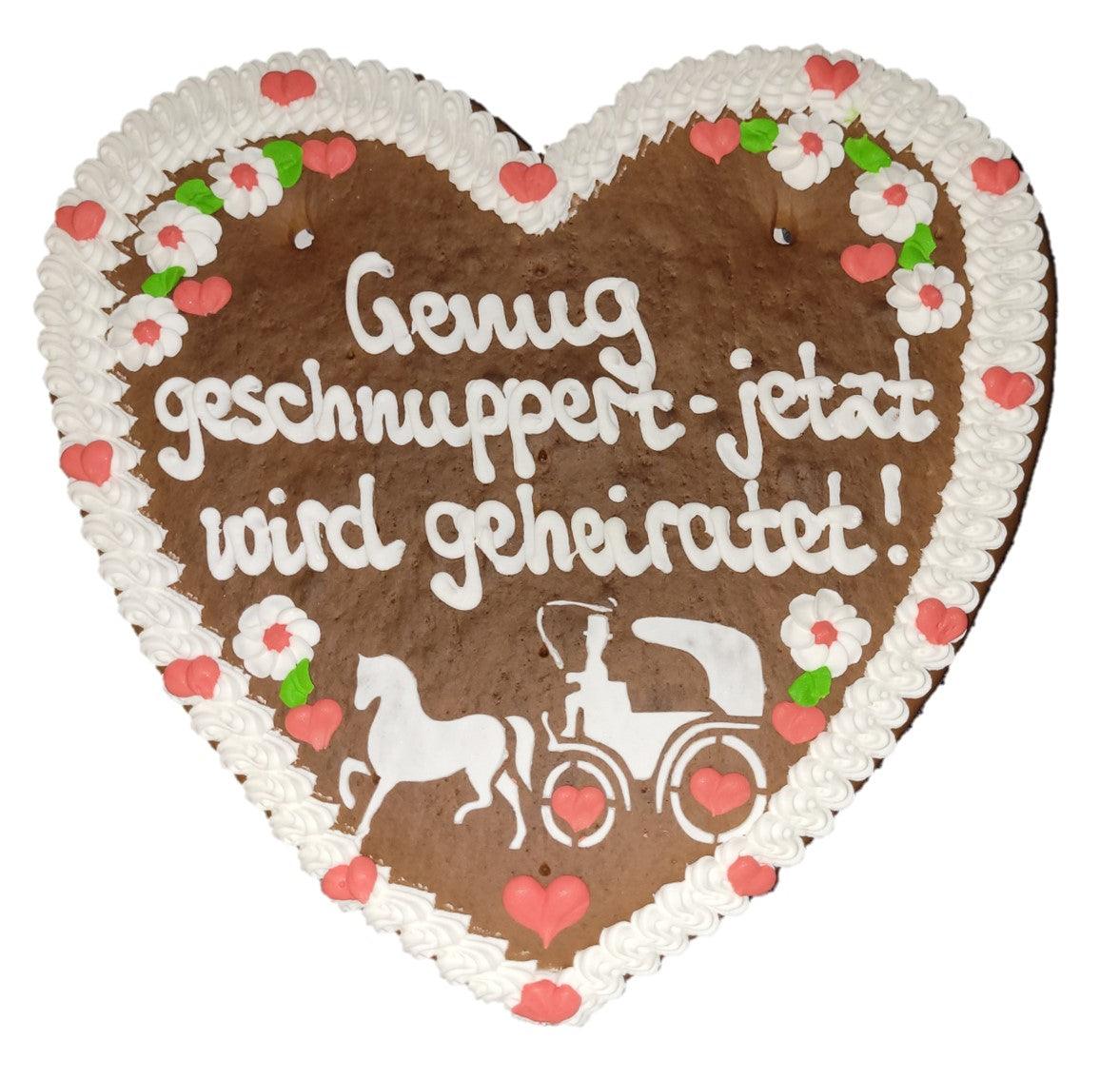 Lebkuchenherz XXL (46x43cm), Genug geschnuppert - jetzt wird geheiratet! - Lebkuchenherz.de