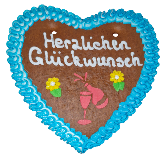 Lebkuchenherz M (24x22cm), Herzlichen Glückwunsch blau