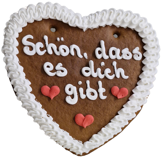Lebkuchenherz M (24x22cm), Schön dass es Dich gibt (weiß)
