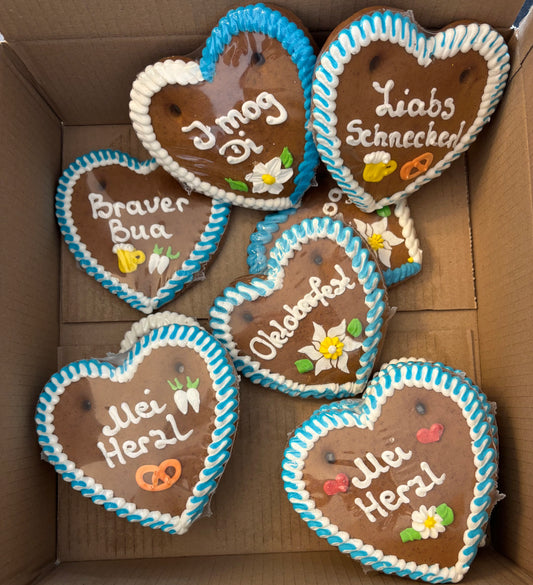 Lebkuchenherzen 15cm – Bayerisch gemischt – 12 Stück