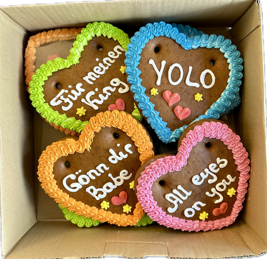 Lebkuchenherz Mischkarton 15 cm - Coole Sprüche  – 10 Stück