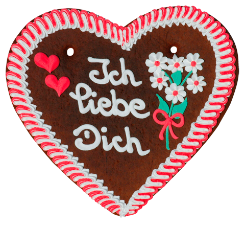 Lebkuchenherz-Aufschrift Ich liebe Dich