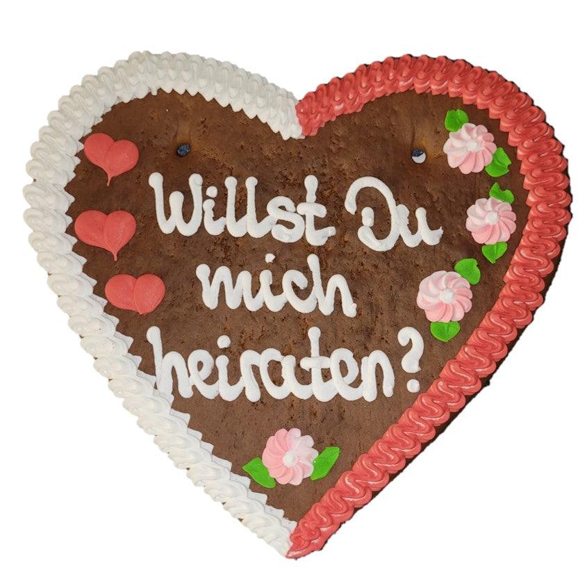 Lebkuchenherz XL (36x34cm), Willst Du mich heiraten? - Lebkuchenherz.de